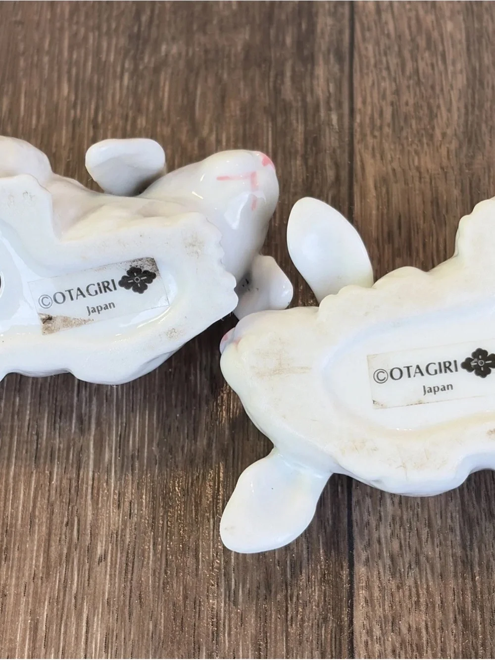 (2) Vintage OTAGIRI Japan Porcelain Easter Bunny Rabbits Glaze Figurines